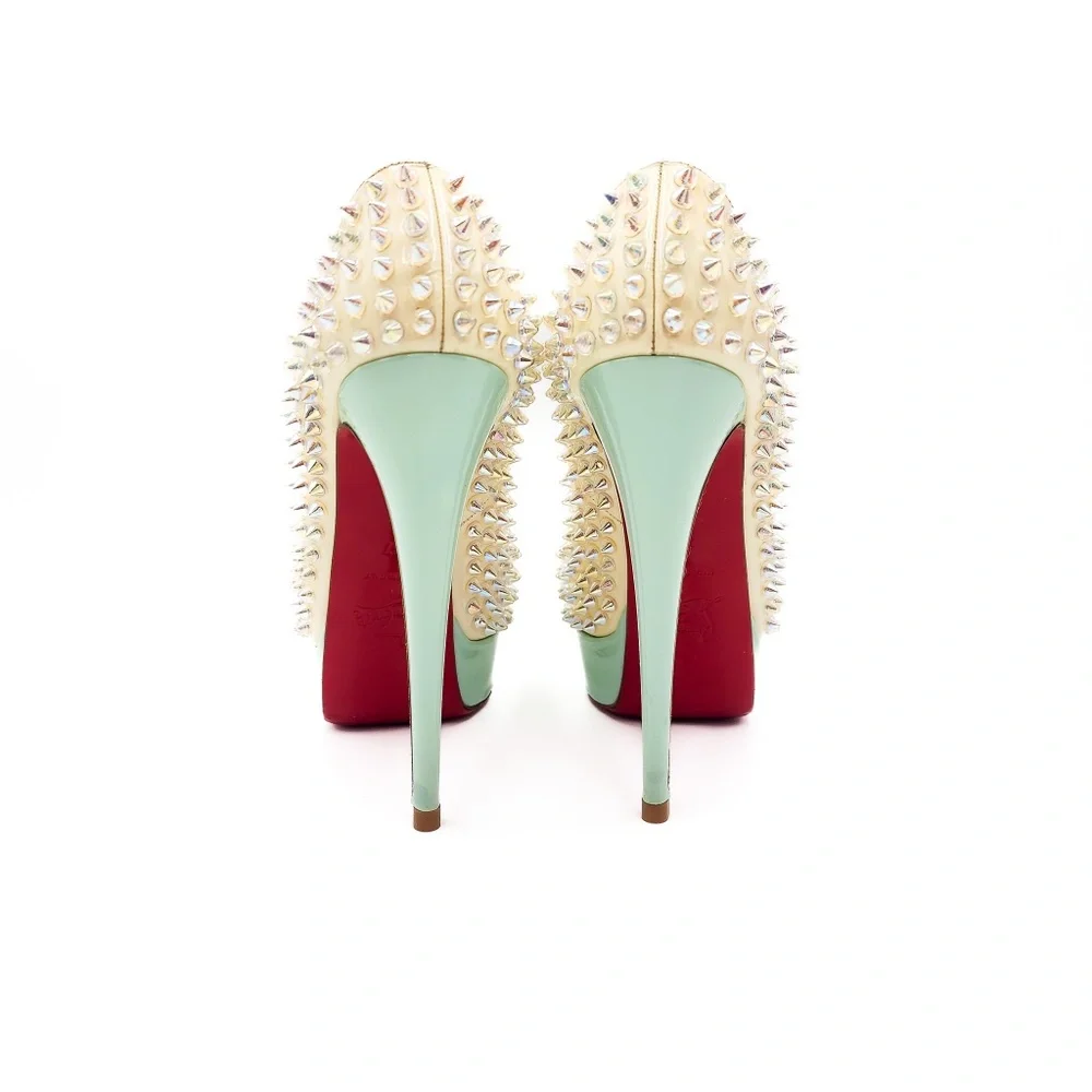 Christian Louboutin Off White Spiked Platform Peep-Toe Pumps Heels EU 37 - Picture 5 of 9